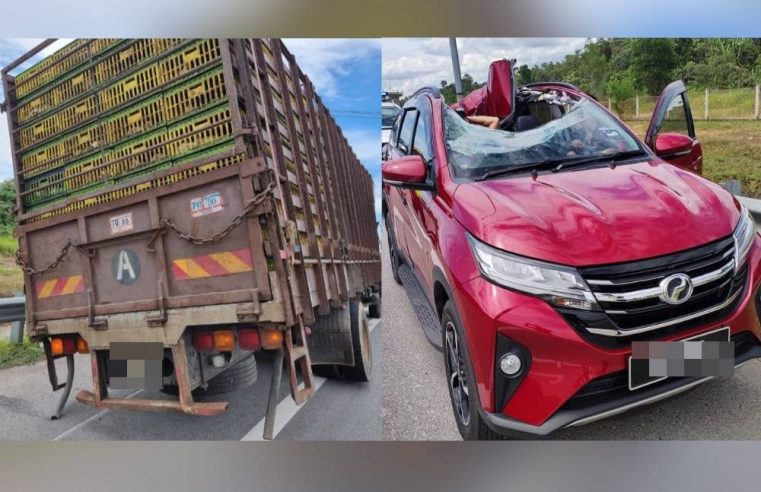 Pemandu SUV cedera terkena tayar lori tercabut di lebuh raya