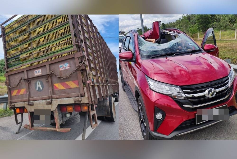 Pemandu SUV cedera terkena tayar lori tercabut di lebuh raya