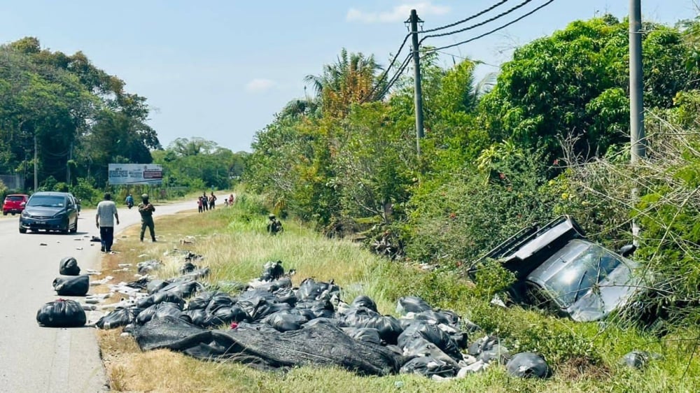 Kenderaan terbabas, dua lelaki bawa daun ketum ditahan